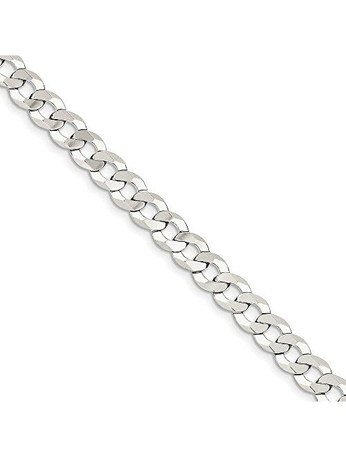 Sonia Jewels Solid 925 Sterling Silver 8mm Close Link Flat Curb Cuban Chain Necklace - with Secure Lobster Lock Clasp