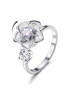 Ubjuliwa 925 Sterling Silver Anxiety Ring for Women Birthstone Rings Adjustable Open Flower Rings for Teen Girls Gifts Spin Rings Fidget Jewelry