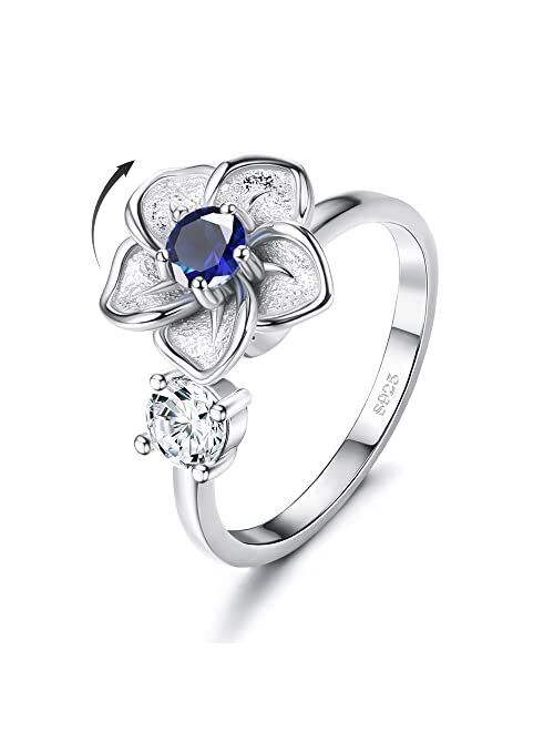 Ubjuliwa 925 Sterling Silver Anxiety Ring for Women Birthstone Rings Adjustable Open Flower Rings for Teen Girls Gifts Spin Rings Fidget Jewelry