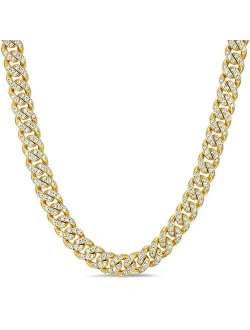 Apzzic 8mm Hip Hop Miami Cuban Link Chain Iced Out Rhinestone Zircon Paved Gold Plated Full CZ Diamond Bracelet Necklace for Men Women