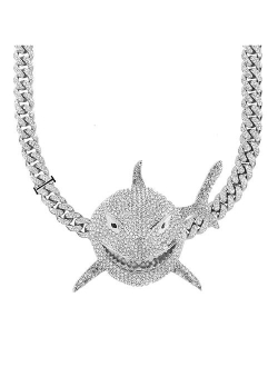 Xikui Diamond Necklace Chain, 18K Gold Plated Hip Hop Shark Pendant with Cuban Chain Width 13MM Length 19.7in(50cm) for Men/Women, Ice Out Chain, Holidays (Halloween, Chr