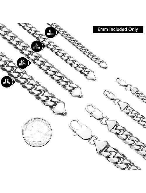 BLICHAIN Cuban Link Chain Necklace or Bracelet with Design Lobster Clasp for Men Boys 6mm/8MM/10MM/12mm/14mm/18mm High Polished Stainless Steel Hip Hop Miami Curb Chains 