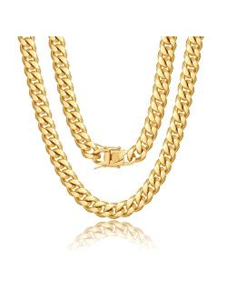 Hipwope Cuban Link Chain for Men Women Stainless Steel Mens Cuban Link Chain Necklaces Diamond Cut Miami Curb Necklace for Boys Silver/18K Gold Plated Necklaces 8mm, 10mm