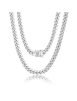 Hipwope Cuban Link Chain for Men Women Stainless Steel Mens Cuban Link Chain Necklaces Diamond Cut Miami Curb Necklace for Boys Silver/18K Gold Plated Necklaces 8mm, 10mm