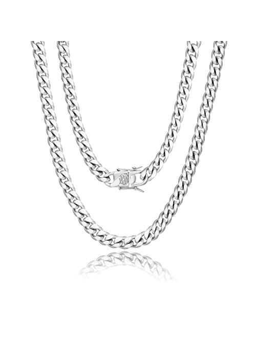 Hipwope Cuban Link Chain for Men Women Stainless Steel Mens Cuban Link Chain Necklaces Diamond Cut Miami Curb Necklace for Boys Silver/18K Gold Plated Necklaces 8mm, 10mm