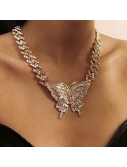 Earent Crystal Butterfly Choker Necklace Rhinestone Pendant Necklaces Chain Sparkly Butterfly Jewerly Fashion Party Accessories for Women and Girls