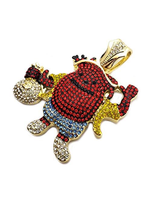 Blingfactory Hip Hop KOOL AID MAN Holding Money Bag Pendant & 18" Iced Cuban Link Choker Chain Necklace