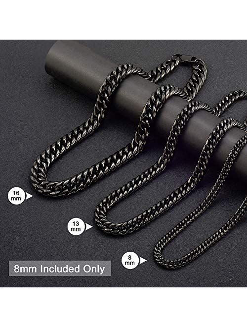 Jewelry Kingdom 1 Black Cuban Necklace for Men and Women 8MM 13MM 16MM Stainless Steel Miami Curb Link Chain Choker 18 to 30inch