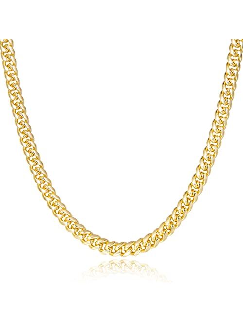 EASYSO Gold Cuban Link Chain for Men, 14K Gold Plated Stainless Steel Chunky Curb Chains Necklaces for Women, 4/6/8/10mm Width, 16/18/20/22inch Length, Hip Hop Fake Punk 