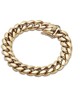 GOLD IDEA JEWELRY Hip Hop 14K Cuban Link Chain 5 Times Real Gold Plated Heavy Solid 8mm-18mm Miami Cuban Link Chain Stainless Steel Necklace/Bracelet for Men