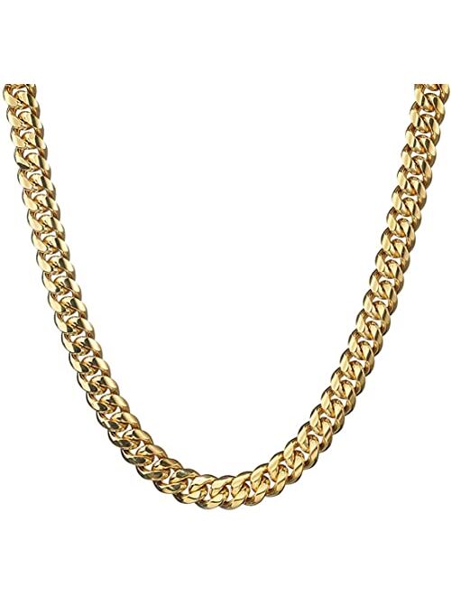 WXP 18K Gold Miami Cuban Link Chain Necklace or Bracelet for Men Women 6mm 8mm 10mm 12mm 14mm 18mm Stainless Steel Gold Chain Necklace Gift Hip Hop Jewelry 7.5-30inch