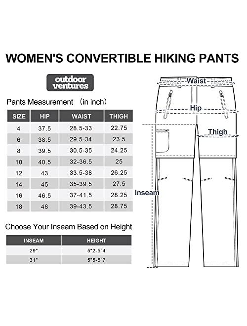 Outdoor Ventures Women's Convertible Pants, Quick Dry Hiking Zip-Off Pants, Stretch Lightweight Cargo Pants