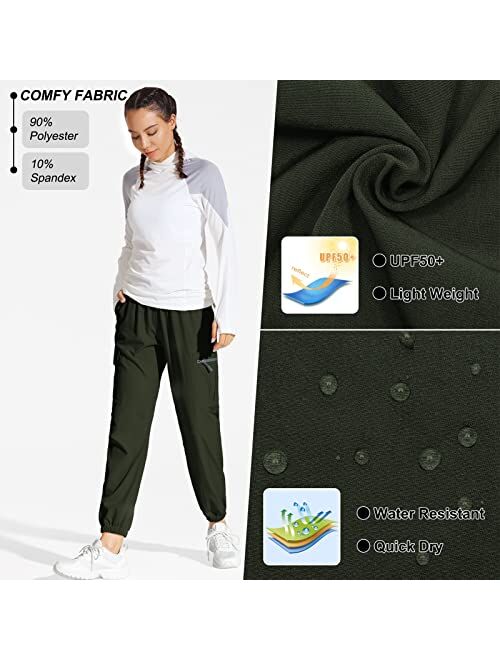 MOCOLY Women's Cargo Hiking Pants Elastic Waist Quick Dry Lightweight Outdoor Water Resistant UPF 50+ Long Pants Zipper