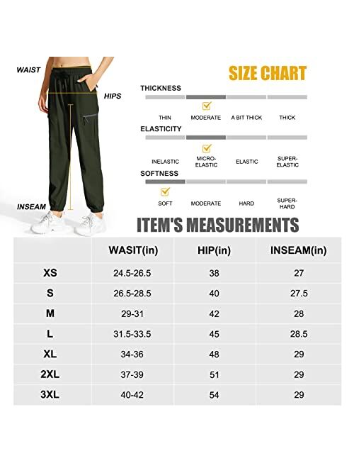 MOCOLY Women's Cargo Hiking Pants Elastic Waist Quick Dry Lightweight Outdoor Water Resistant UPF 50+ Long Pants Zipper