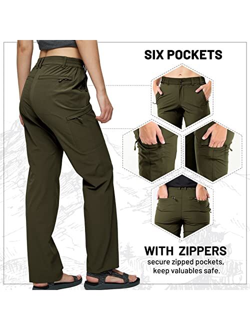 MIER Women's Quick Dry Cargo Pants Lightweight Tactical Hiking Pants with 6 Pockets, Stretchy and Water-Resistant