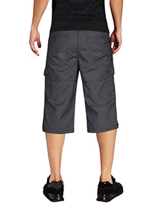 FASKUNOIE Men's 3/4 Capri Cargo Pants Below Knee Cotton Cropped 15" Inseam Hiking Short Pants with 7 Pockets