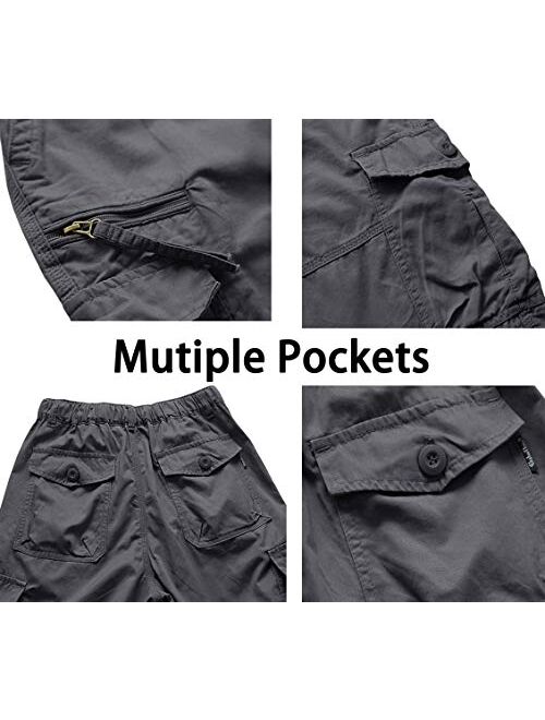 FASKUNOIE Men's 3/4 Capri Cargo Pants Below Knee Cotton Cropped 15" Inseam Hiking Short Pants with 7 Pockets