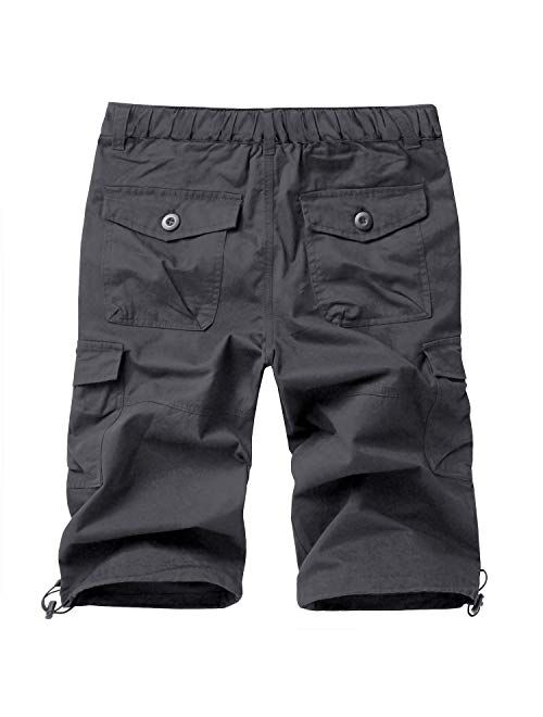 FASKUNOIE Men's 3/4 Capri Cargo Pants Below Knee Cotton Cropped 15" Inseam Hiking Short Pants with 7 Pockets