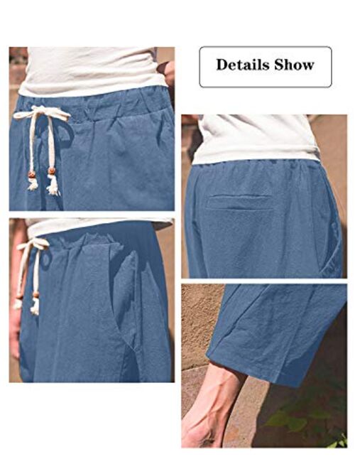 TOTNMC Men's Baggy Linen Capri Pants Casual Yoga Patchowork Beach Pants with Drawstring