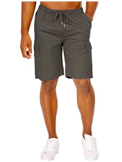 Men's Cargo Shorts Elastic Waist Relaxed Fit Cotton Casual Outdoor Lightweight Work Shorts with Multi Pockets