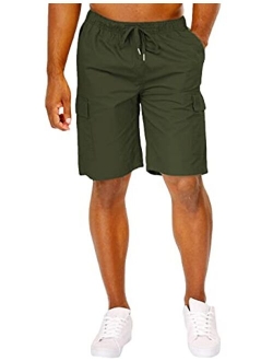 Men's Cargo Shorts Elastic Waist Relaxed Fit Cotton Casual Outdoor Lightweight Work Shorts with Multi Pockets