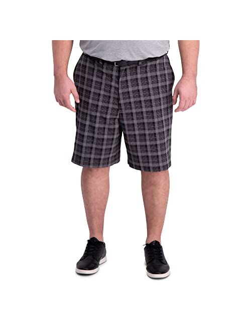 Haggar Men's Cool 18 Pro Straight Fit Flat Front Expandable Waist Patterned Short with Big & Tall Sizes