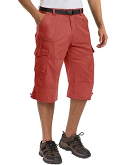 TACVASEN Men's Casual Pants Cotton Elastics Below Knee 3/4 Long Cargo Carpi Shorts with 7 Pockets (No Belt)