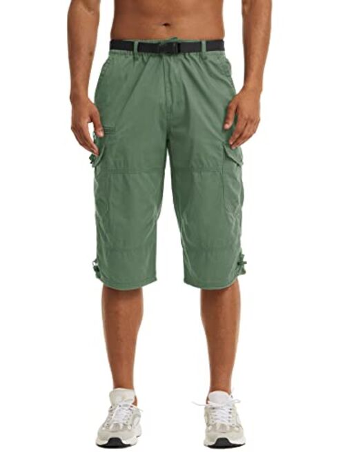 TACVASEN Men's Casual Pants Cotton Elastics Below Knee 3/4 Long Cargo Carpi Shorts with 7 Pockets (No Belt)