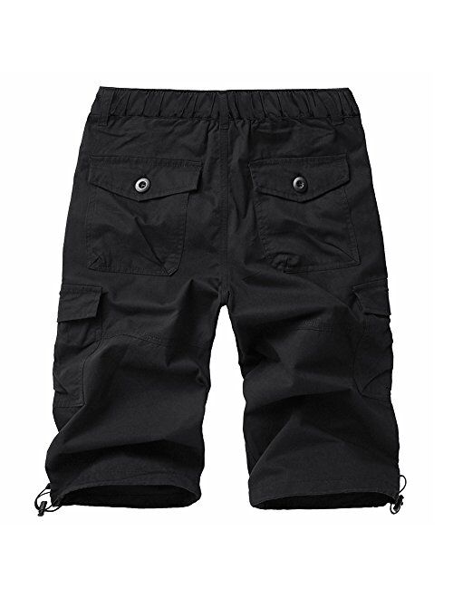 TACVASEN Men's Casual Pants Cotton Elastics Below Knee 3/4 Long Cargo Carpi Shorts with 7 Pockets (No Belt)