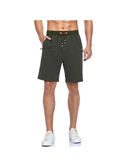 Vocanbomor Men's Casual Flat Front Short with Elastic Waist and Zipper Pockets