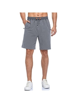 Vocanbomor Men's Casual Flat Front Short with Elastic Waist and Zipper Pockets