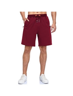 Vocanbomor Men's Casual Flat Front Short with Elastic Waist and Zipper Pockets