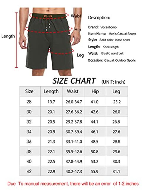 Vocanbomor Men's Casual Flat Front Short with Elastic Waist and Zipper Pockets