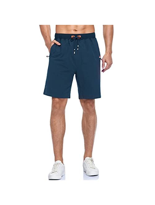 Vocanbomor Men's Casual Flat Front Short with Elastic Waist and Zipper Pockets