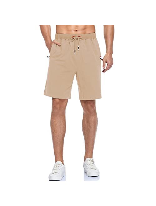 Vocanbomor Men's Casual Flat Front Short with Elastic Waist and Zipper Pockets