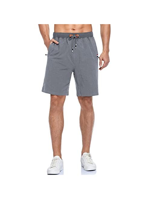 Vocanbomor Men's Casual Flat Front Short with Elastic Waist and Zipper Pockets