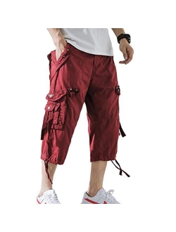 HODZAIW Men's Cargo Shorts 3/4 Loose fit, Cotton Cargo Shorts Below The Knee