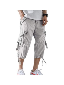 HODZAIW Men's Cargo Shorts 3/4 Loose fit, Cotton Cargo Shorts Below The Knee