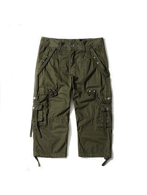 HODZAIW Men's Cargo Shorts 3/4 Loose fit, Cotton Cargo Shorts Below The Knee