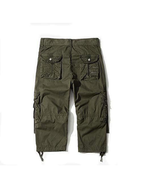 HODZAIW Men's Cargo Shorts 3/4 Loose fit, Cotton Cargo Shorts Below The Knee