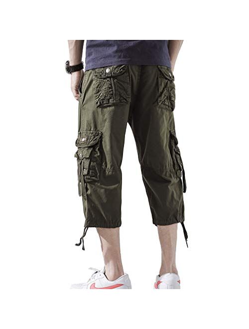 HODZAIW Men's Cargo Shorts 3/4 Loose fit, Cotton Cargo Shorts Below The Knee