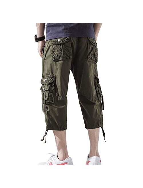 HODZAIW Men's Cargo Shorts 3/4 Loose fit, Cotton Cargo Shorts Below The Knee