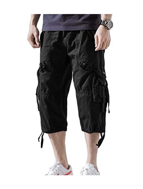 HODZAIW Men's Cargo Shorts 3/4 Loose fit, Cotton Cargo Shorts Below The Knee