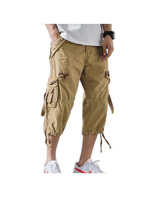 HODZAIW Men's Cargo Shorts 3/4 Loose fit, Cotton Cargo Shorts Below The Knee