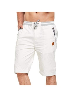 ZOXOZ Mens Shorts Casual Summer Beach Cotton Shorts with Elastic Waist Drawstring and Pockets