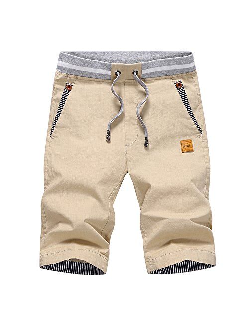 ZOXOZ Mens Shorts Casual Summer Beach Cotton Shorts with Elastic Waist Drawstring and Pockets