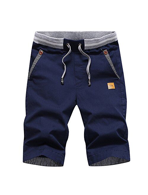 ZOXOZ Mens Shorts Casual Summer Beach Cotton Shorts with Elastic Waist Drawstring and Pockets