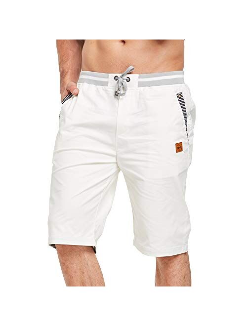 ZOXOZ Mens Shorts Casual Summer Beach Cotton Shorts with Elastic Waist Drawstring and Pockets