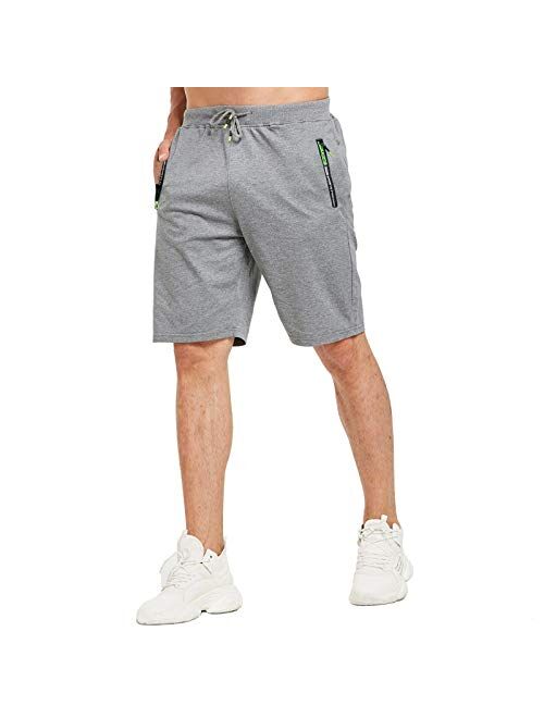 JustSun Mens Shorts Casual Workout Shorts with Elastic Waist Zipper Pockets