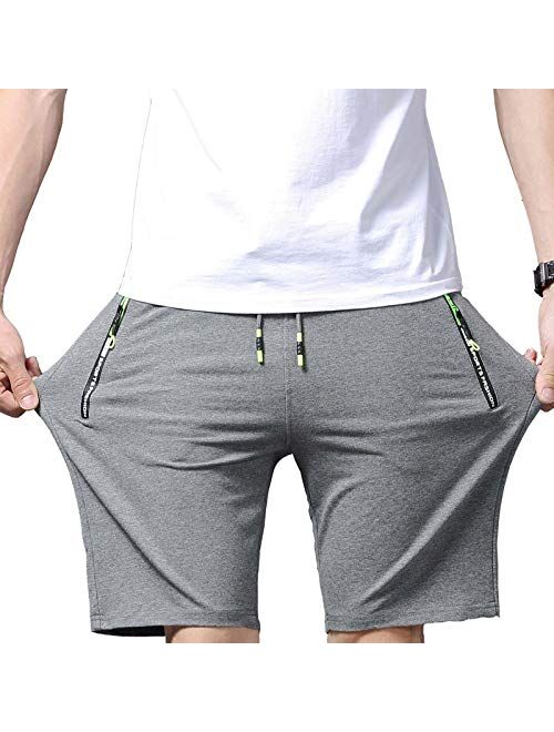 JustSun Mens Shorts Casual Workout Shorts with Elastic Waist Zipper Pockets